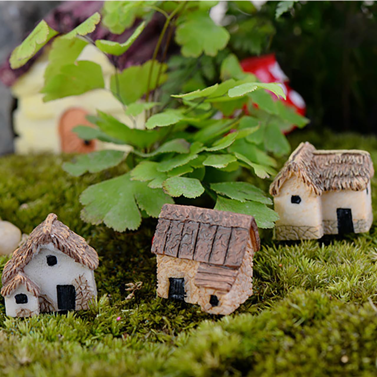 BESPORTBLE 4PCS Miniature Gardening Landscape Micro Houses Resin Village House Fairy Garden Kits Figurines for Bonsai DIY Outdoor Decorations Plant Pot