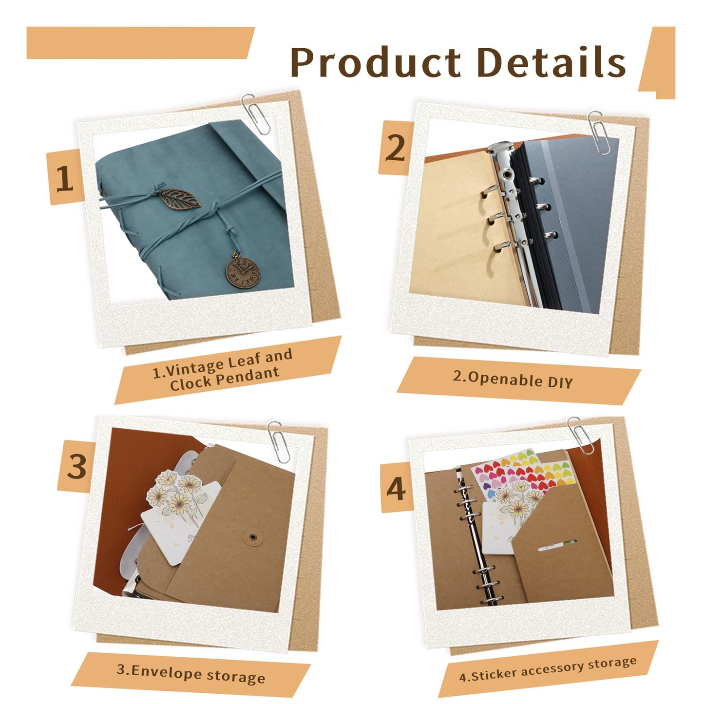 Scrapbook Album Vintage Leather Self Adhesive Photo Album Kit with 64 Pages & Kraft Paper | DIY Memory Scrapbook Gift for Anniversary, Family Travel, Birthday, Valentine's Day (Blue)