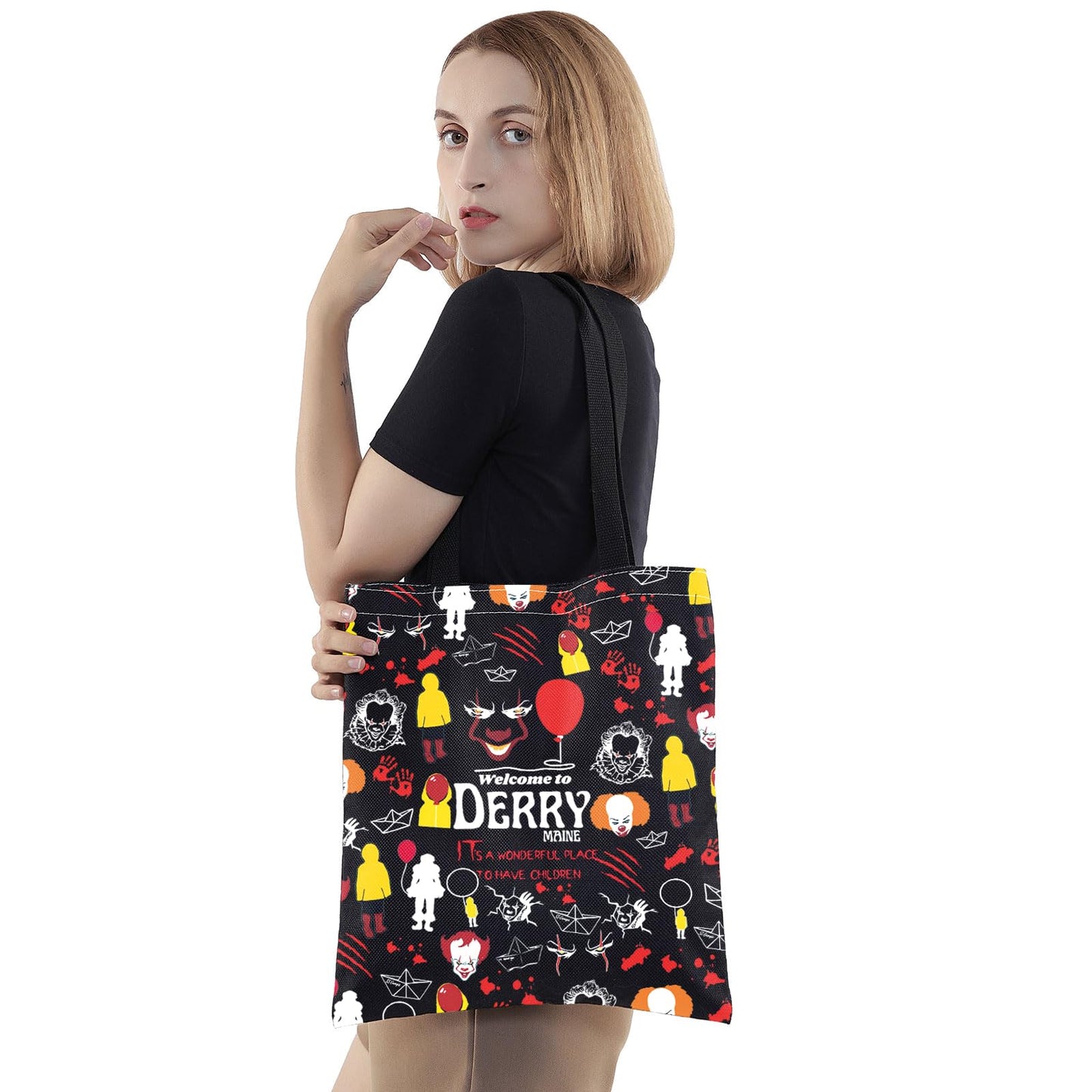 JNIAP Horror Clown Tote Bag Horror Clown Gift Welcome To Derry Maine Gifts Horror Clown Shoulder Bag (DERRY tb)