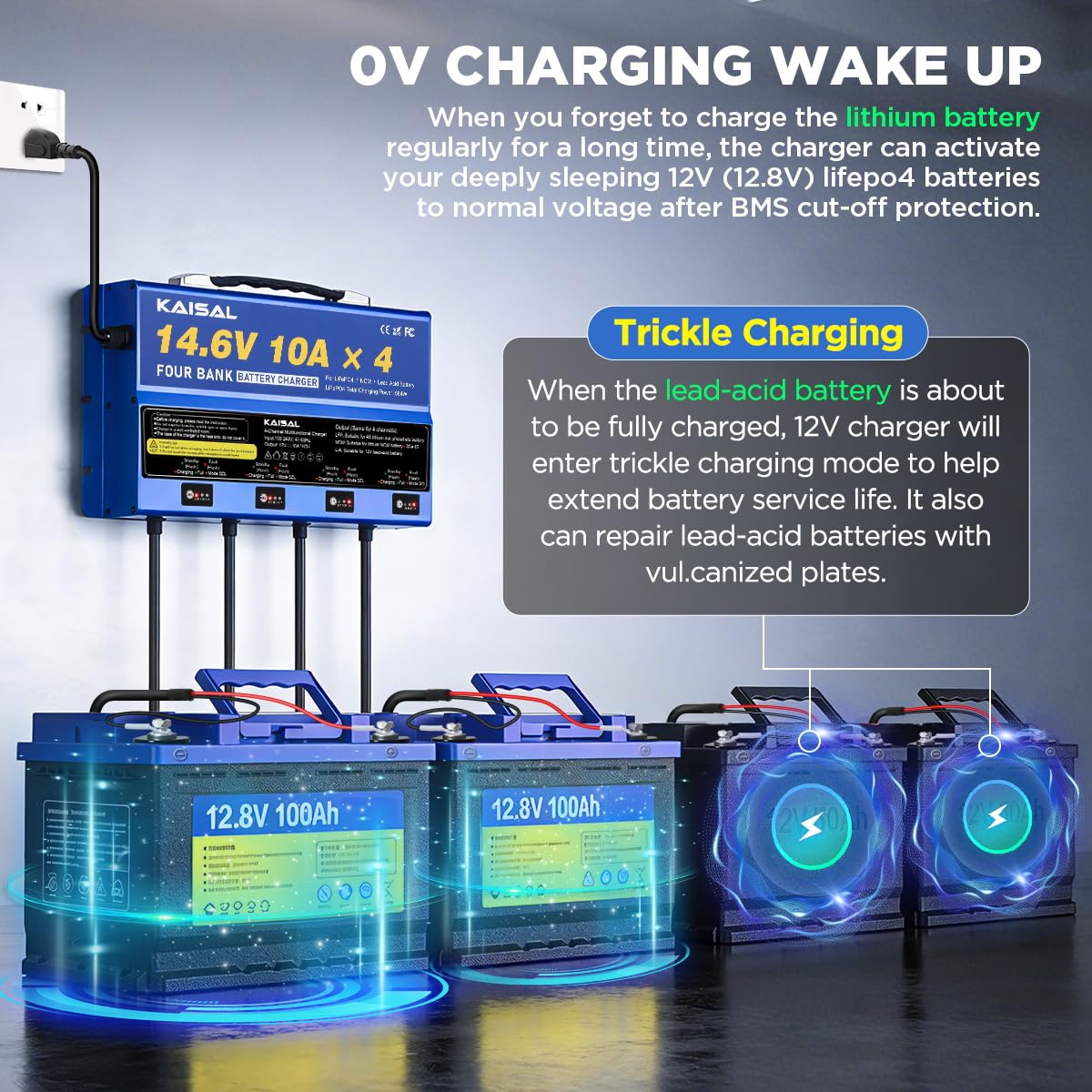 4 Bank Marine Battery Charger 12V 40A(10A/Bank) IP67 Waterproof 14.6V LiFePO4 & Lead-Acid & NCM Lithium Battery Charger 12 Volt 0V Wake Up 12V Onboard Battery Charger for Boat, Car, RV, Trolling Motor