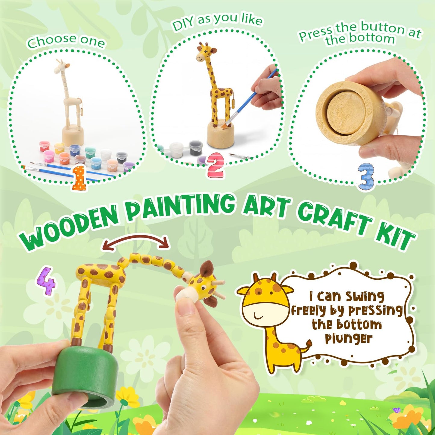 DoubleFill 16 Pcs Wooden Crafts to Paint Unfinished Wood Animals Figures Animals 3D DIY Painting Crafts for Kids Boys Girls Birthday Party Favors