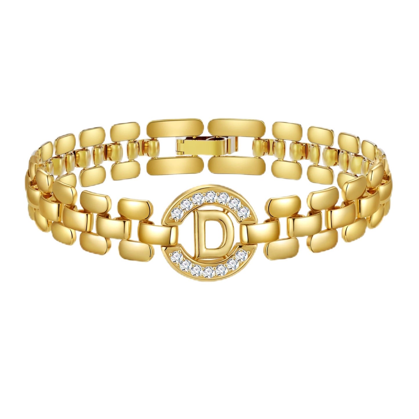WEDDINEN Initial Bracelet,14K Gold Plated Letter Bracelets for Women, Thick Bangle Wrist Gold Alphabet Bracelet for Women, Christmas Gifts for Women Jewelry Initial D Charm Chain