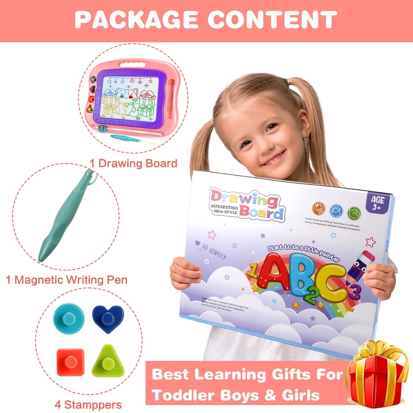 Wellchild Magnetic Drawing Board,Toddler Toys for Girls Boys 3 Year Old Gifts, Magnetic Doodle Board for Kids, Large Etch Magnet Sketch Doodle Pad, Christmas Easter Birthday Gifts for Kids
