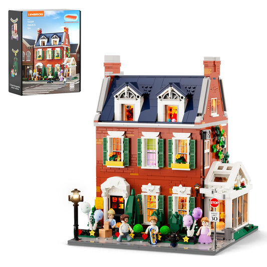 LUMIBRICKS Redbrick Row House Lighting Building Bricks Set - City Town LED Light Modular Construction Model Collection Display Kit with Minifigures 2663 Pcs for Adults & Teens