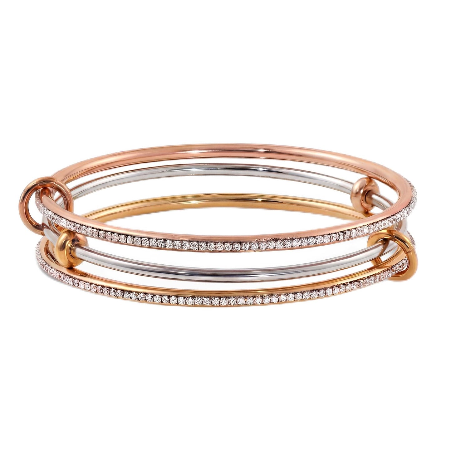 Musishiyu Gold Bracelets for Women Stacking Bangle - 18K Mixed Metal Tri-Color Rolling Interlocking Bands, Cubic Zirconia Fidget Anxiety Jewelry, Perfect Gifts for Mom Wife Grandma