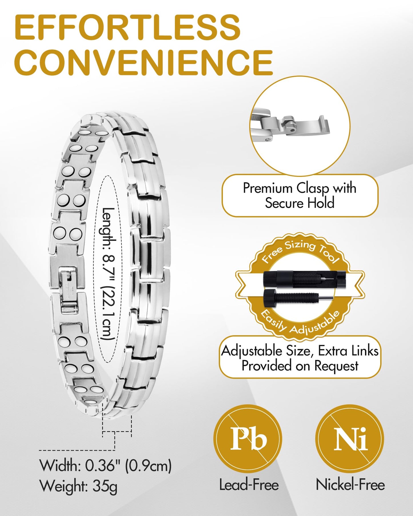 Feraco 2X Strength Magnetic Bracelets for Women Titanium Steel Magnetic Bracelet with Double Rows Ultra Strong Gauss Magnets, Jewelry Gifts (Silver)