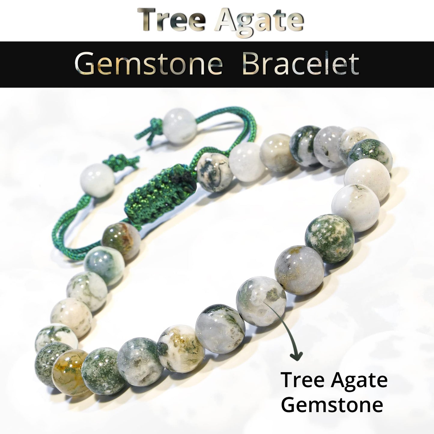 ANAYA AGATE Healing Crystal Bracelet – Chic Gemstone Bracelet for Men and Women – 8mm Round Bead Bracelets for Spiritual Healing, Protection, Positive Energy - Tree Agate