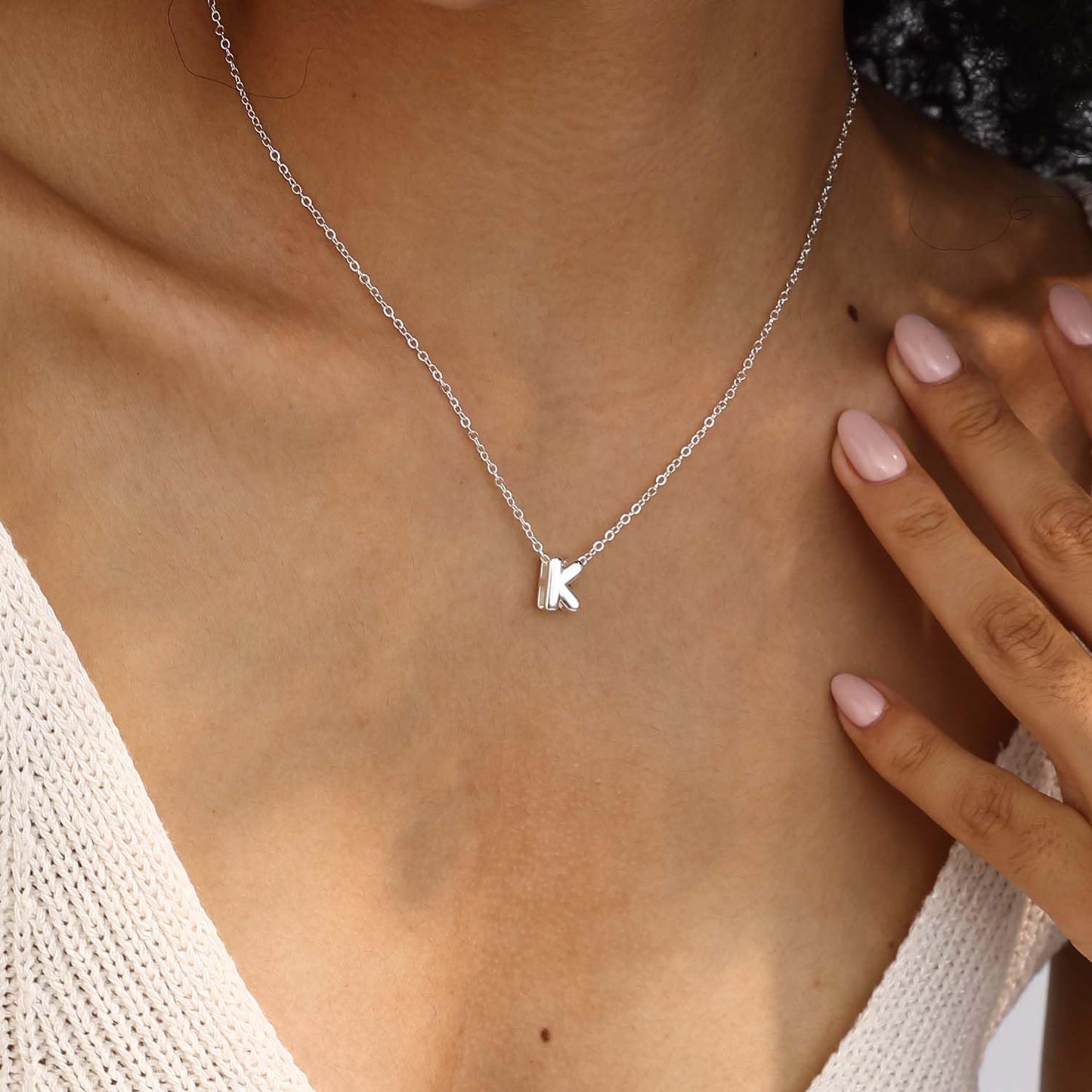 CUEZIY Bubble Silver Letter Necklace Initial Necklaces for Women Dainty Personalized Charm Pendant Name Necklace Cute Non Tarnish Fashion Accessories Teen Gift Trendy Stuff Silver Jewelry Gifts