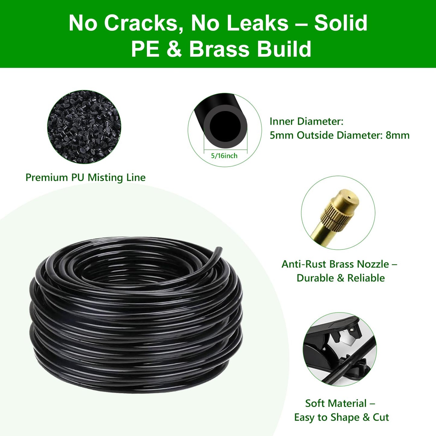HEKIWAY 60FT Drip Irrigation System for Garden – Automatic Watering Kit with Solid Brass Metal Connectors, 360° Bendable Tubing &16 Adjustable Nozzles for Greenhouse, Lawn, Yard & Plants