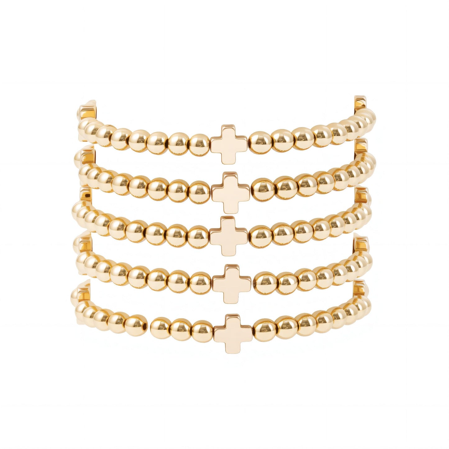 Sajidos Gold Plated Beaded Bracelets for Women Trendy, 14K Gold Plated Stack Cross Pearl Bead Stretch Bracelets Set Elastic Hypoallergenic Bracelets Jewelry Gifts (style13-gold cross pcs)