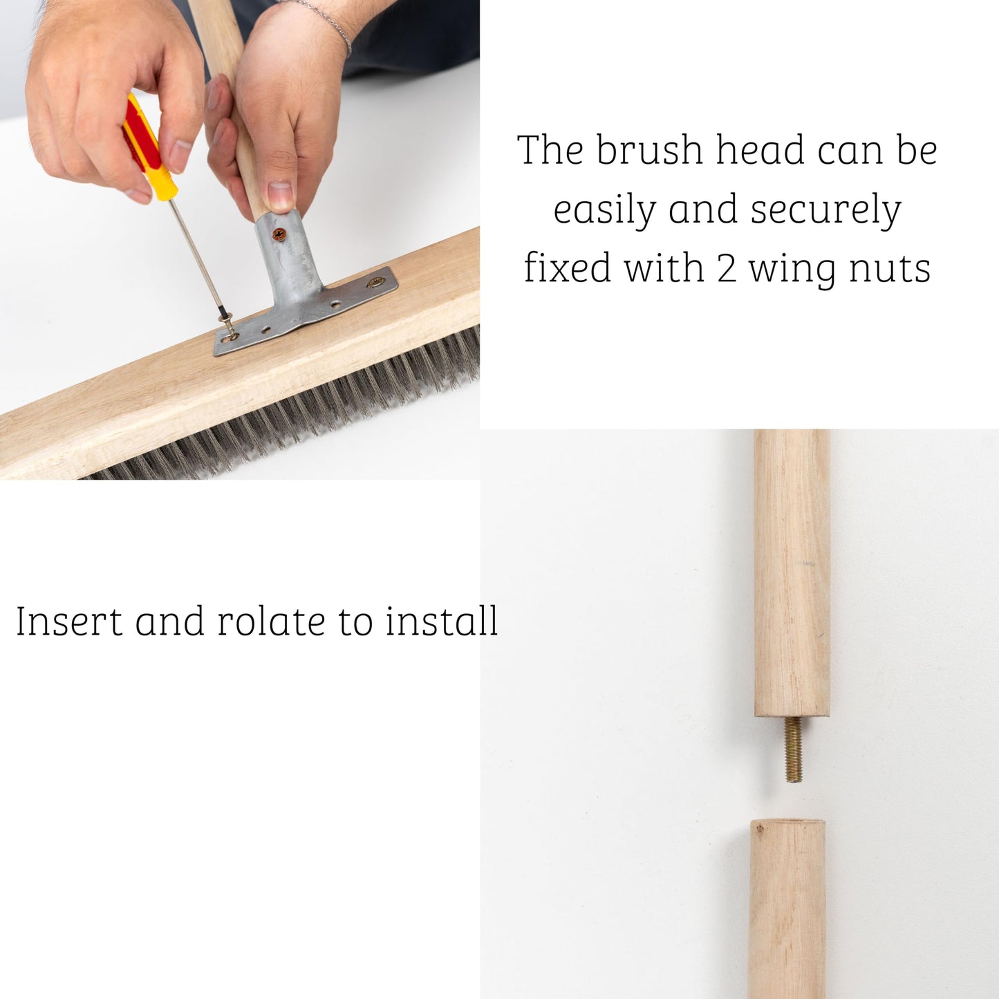 BMart Home Stainless Steel Deck Scrub Brush Broom with Long Handle -Scrubber Brush with Pole, Stiff Metal Bristle Brush for Removing Weed Moss Outdoor Floor Scrub Brush for Patio, Deck, Garden