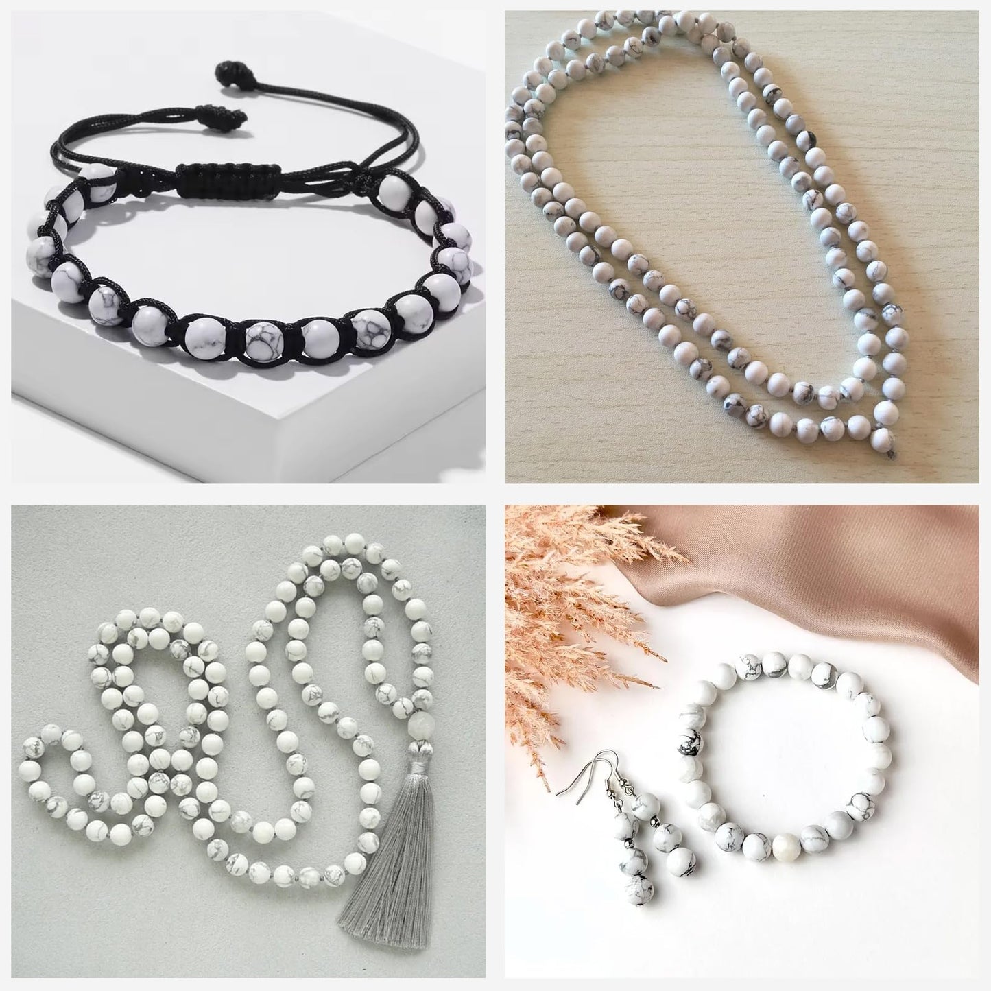 Risyfjew 50PCS 8mm Natural Howlite Beads Gemstone Round Loose Beads for Jewelry Making Chakra Crystal Stone Beads for Bracelets Necklace Earrings Making Supplies (50pcs/Strand)