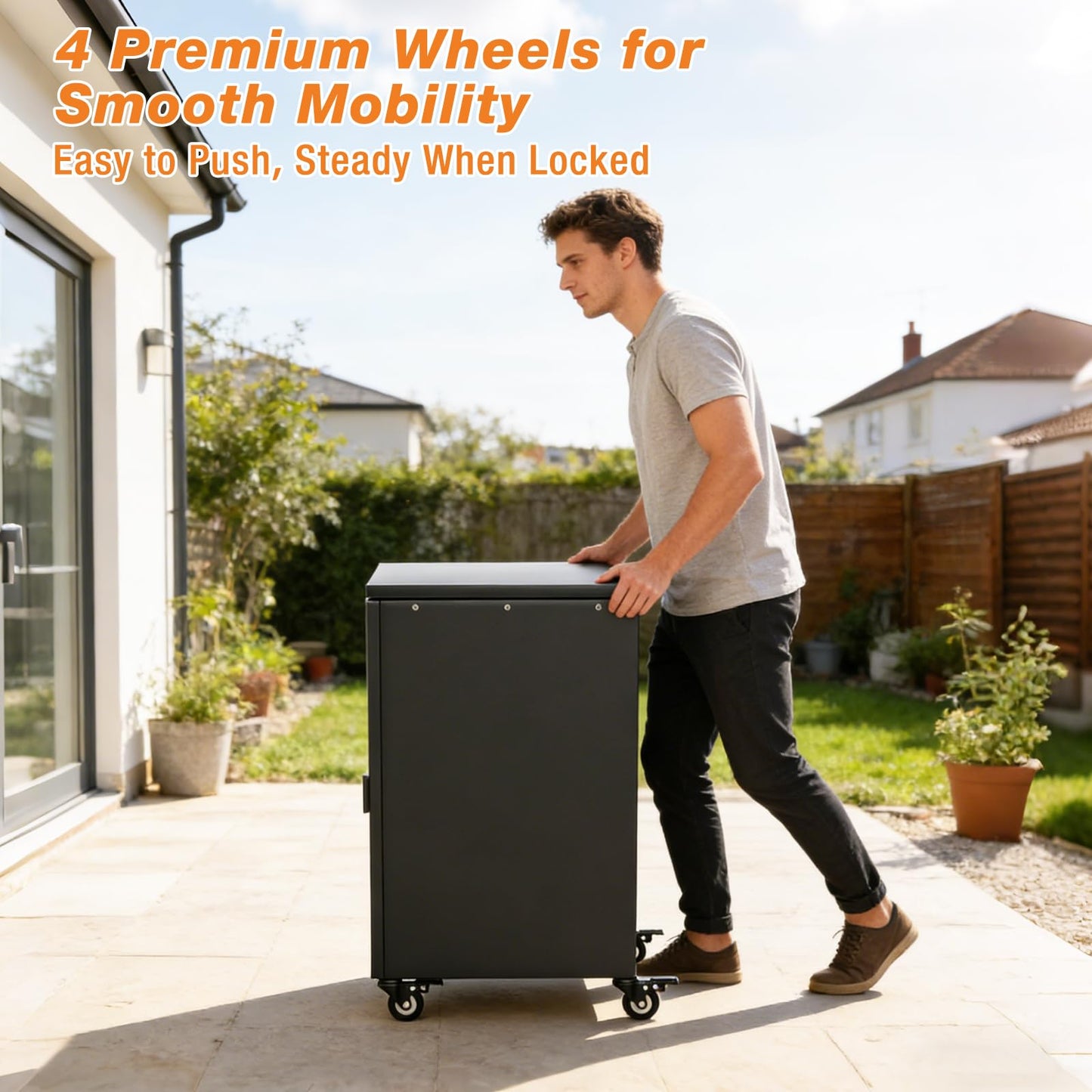 SearCook Outdoor Grill Cart, Height Adjustable Grill Table with Storage Cabinet, Magnetic, Flexible Rolling Wheels, for Weber, Charbroil, Nexgrill, Dynaglo Majority Series Gas Grills Accessory