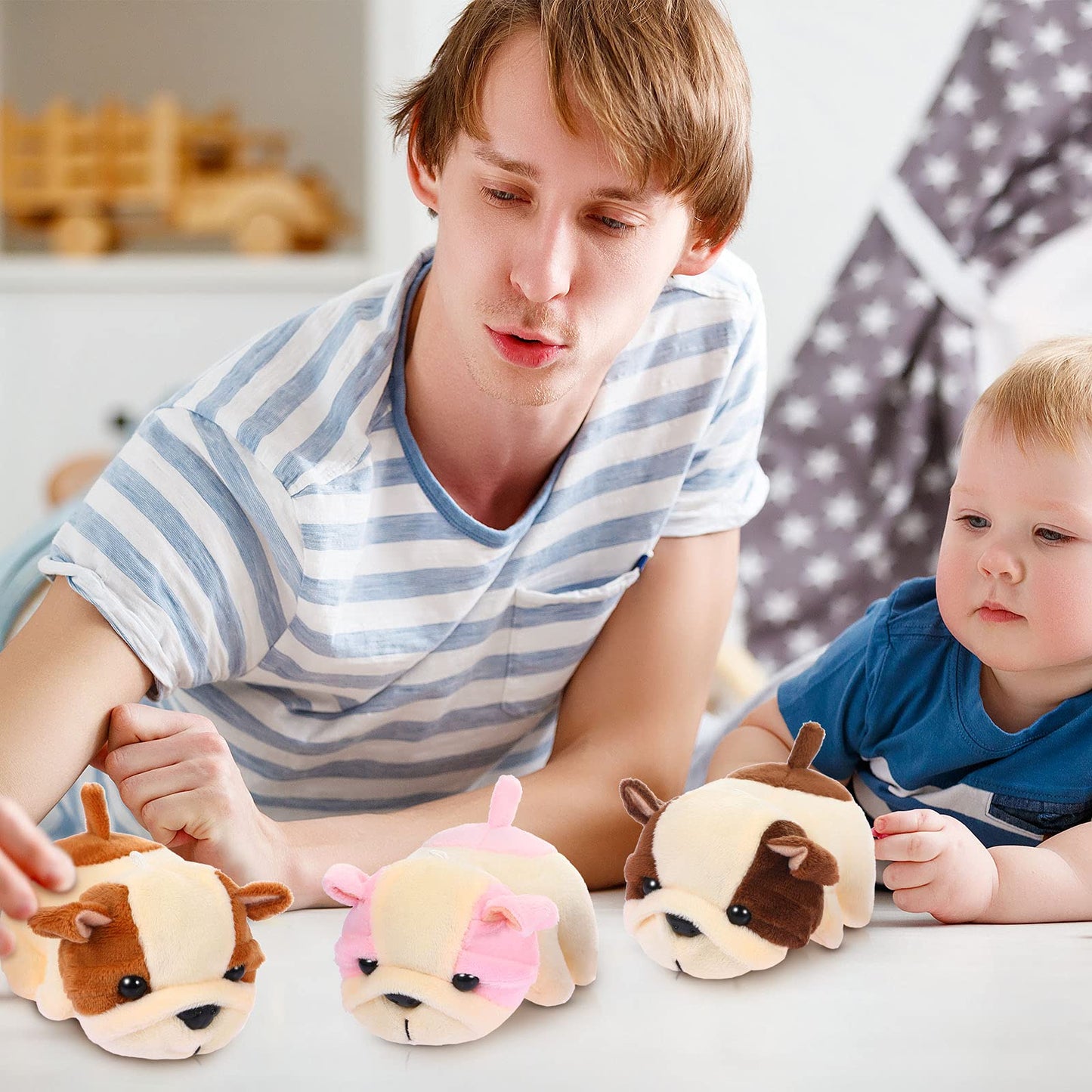 Sumind 9 Pcs 4" 5" Mini Plush Stuffed Dog Party Favor Small Puppy Stuffed Animal Bulk Soft Toy Doll Cute for Kids Graduation School Gift Baby Shower Birthday Adopt Party(Fluffy Puppy)