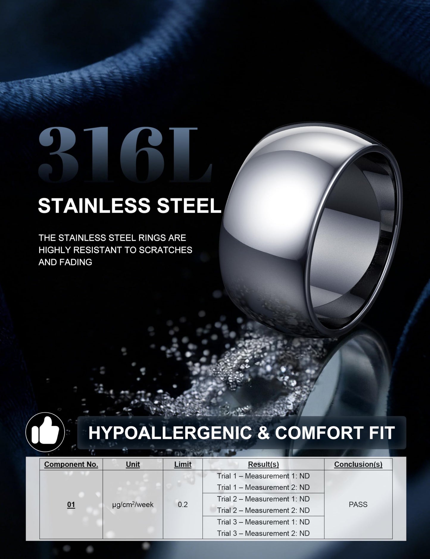 Florideco 10mm Stainless Steel Ring Wedding Bands for Women Mens Ring Wedding Band Plain Dome High Polished Size 10