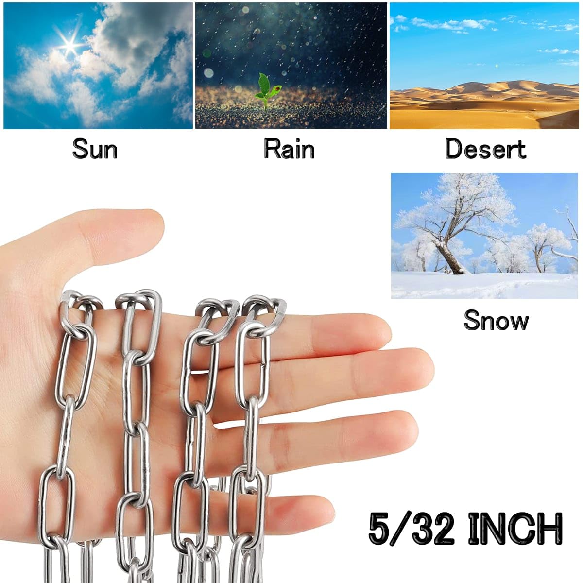 Stainless Steel Chain, Lsqurel 5/16inch Heavy Duty Chain Link Chain 6.5ft Safety Chain Utility Chain Metal Chain for Indoor and Outdoor (5/16in-6.5ft)