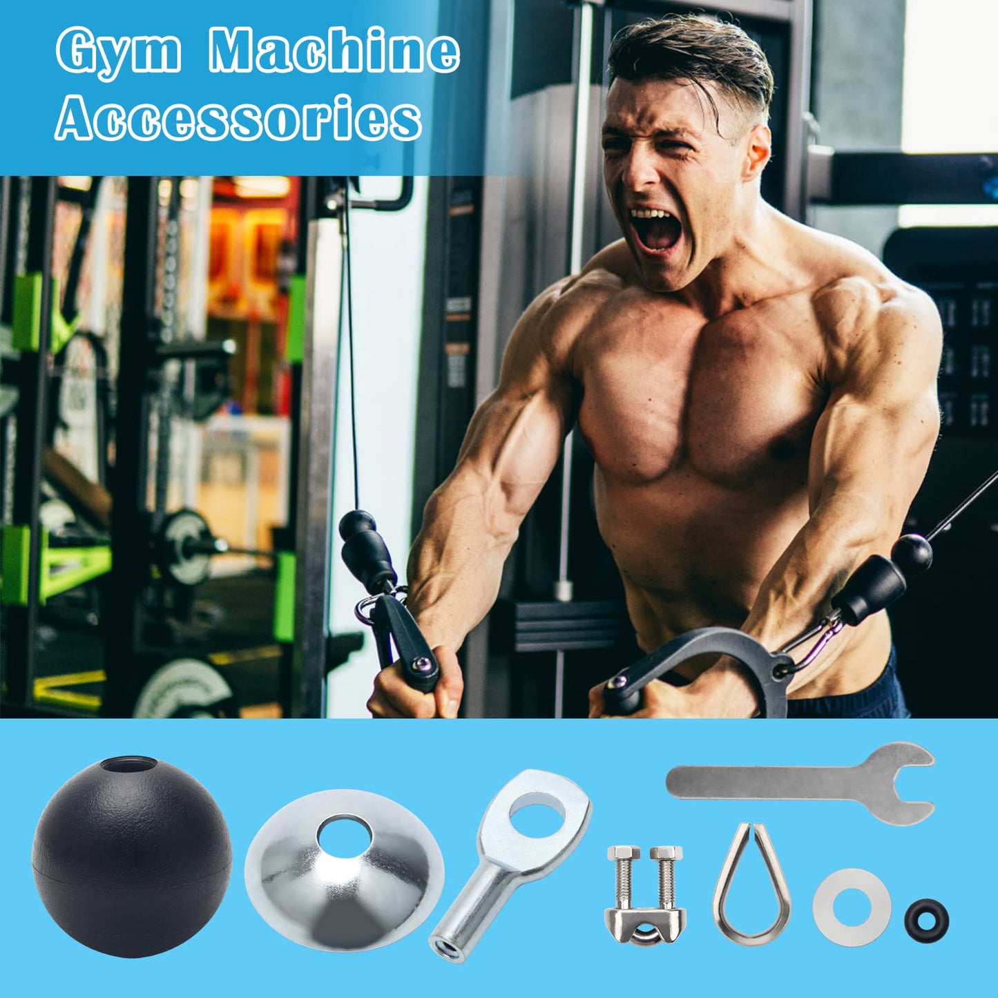 Anglekai 17Pcs Cable Attachments for Gym, Solid Rope Attachment for 5mm Fitness Pulley Machine Gym Equipment for Home Gym Cable Replacement Parts Rope (17)