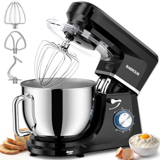 Babroun Dough Mixer 8.45 QT Electric Mixer - 660W 6 Speed Large Capacity Kitchen Stand Mixer with Whisk Dough Hook Mixing Beater Household Food Mixer for Baking Cakes Cookie Bread Salad