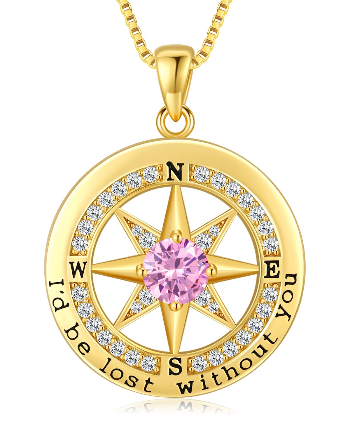S925 Necklace Gift for Wife |Compass Jewelry |Women Anniversary |Sterling Silver |Girlfriend Birthday Necklaces for Her Valentines |I'd be Lost without You |Jewel 18K Gold Oct 10