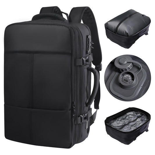 Vacuum Backpack Travel with Pump, Large 80L Exapandable Air Compression Vacuum System, Available Boarding, Carry on Luggage, Water Resistant, TSA Lock and Strong Sealing Airbag for Travel, Black