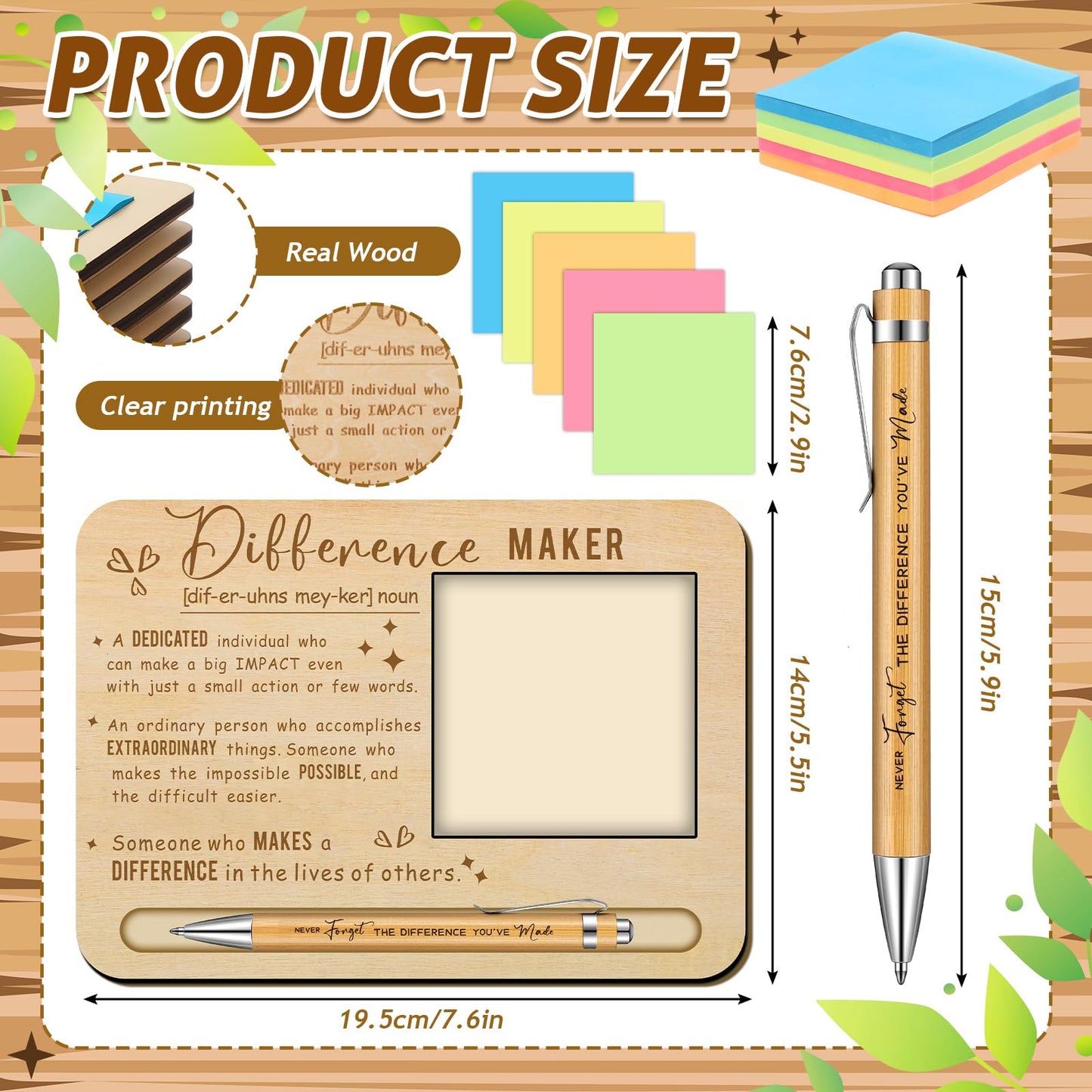 Kosiz 20 Set Difference Maker 2026 Graduation Appreciation Gifts Bulk for Employee Coworkers Wooden Sticky Note Holder Set Thank You Gifts for Graduation Teachers Nurse Friends