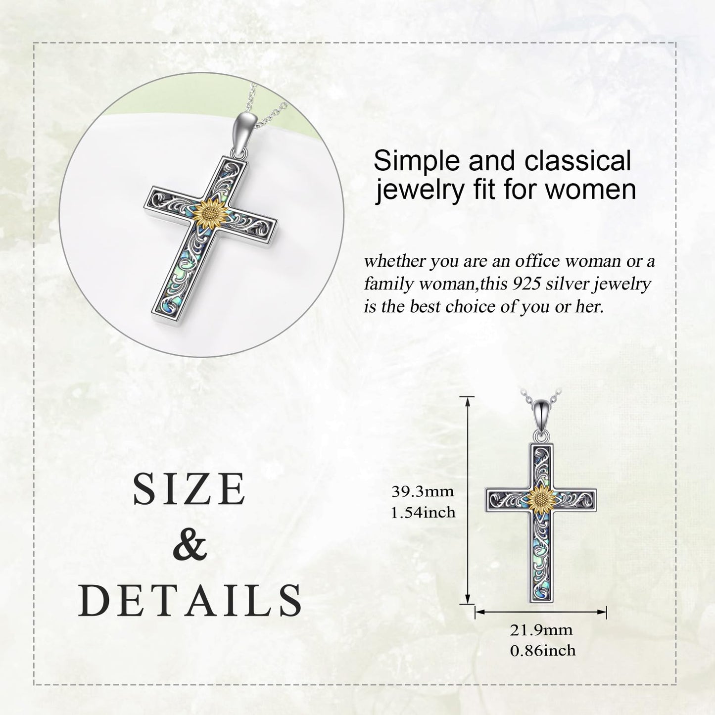 YAFEINI Cross Necklace for Women Sterling Silver Dainty Sunshine Pendant for Women Mom Sunflower Gifts for Women