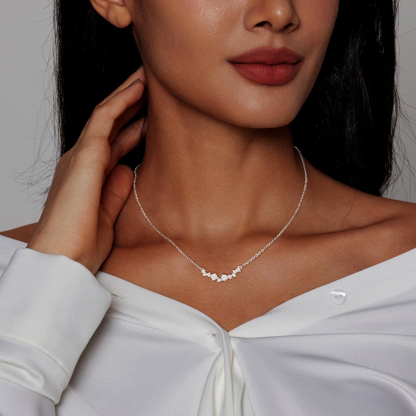 Zeffy Silver CZ Diamond Necklace for Women Dainty Small Cute Square Cubic Zirconia Splints Solitaire Pendant Necklace for women Jewelry for Women Gifts