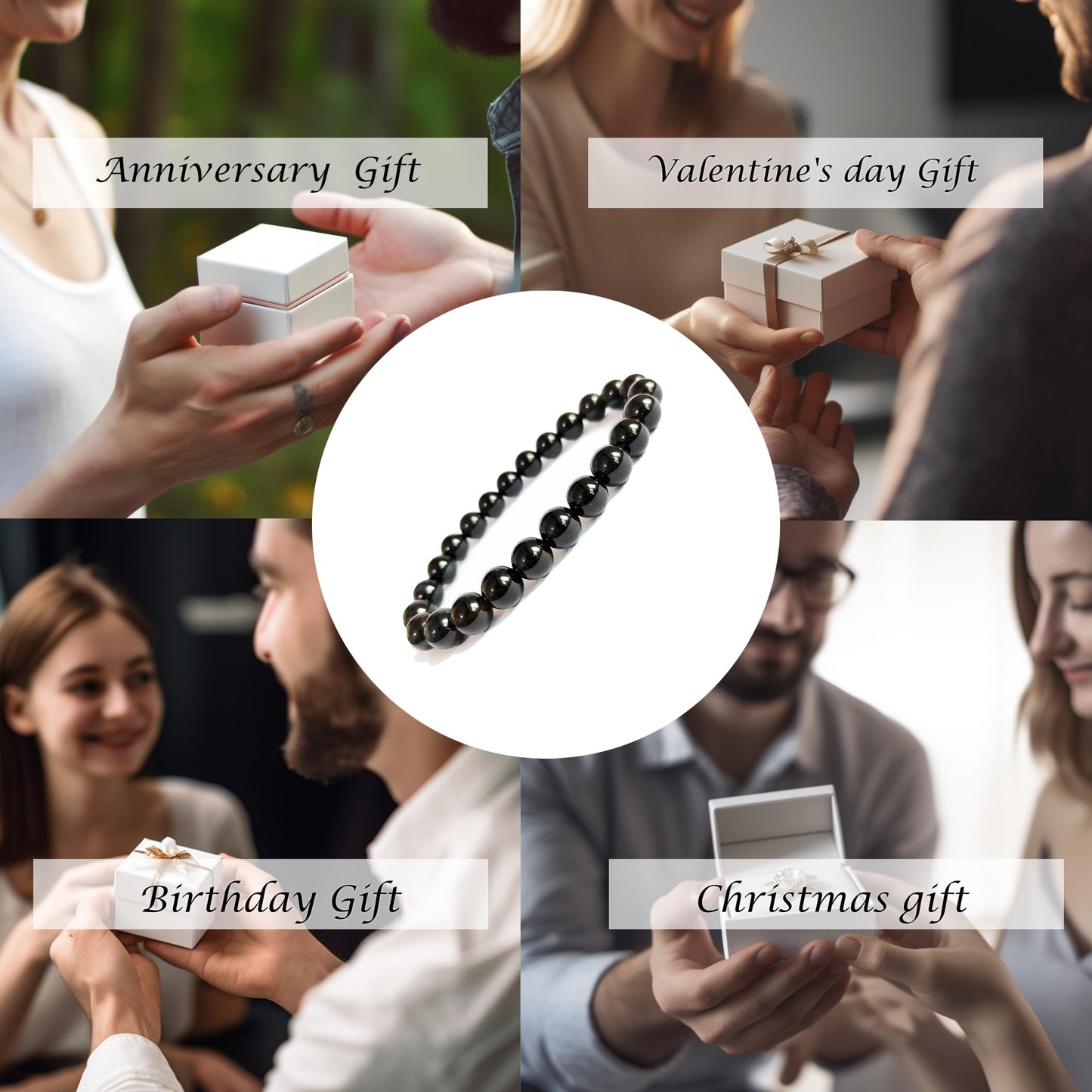 Cryhand Handmade 8mm Beaded Bracelets For Men Protection Bracelet For Women Chakra Feng Shui Stretchy Handmade Lucky Money Stretchy Crystal Bracelets Best Gifts (Black Tourmaline 3PCS)