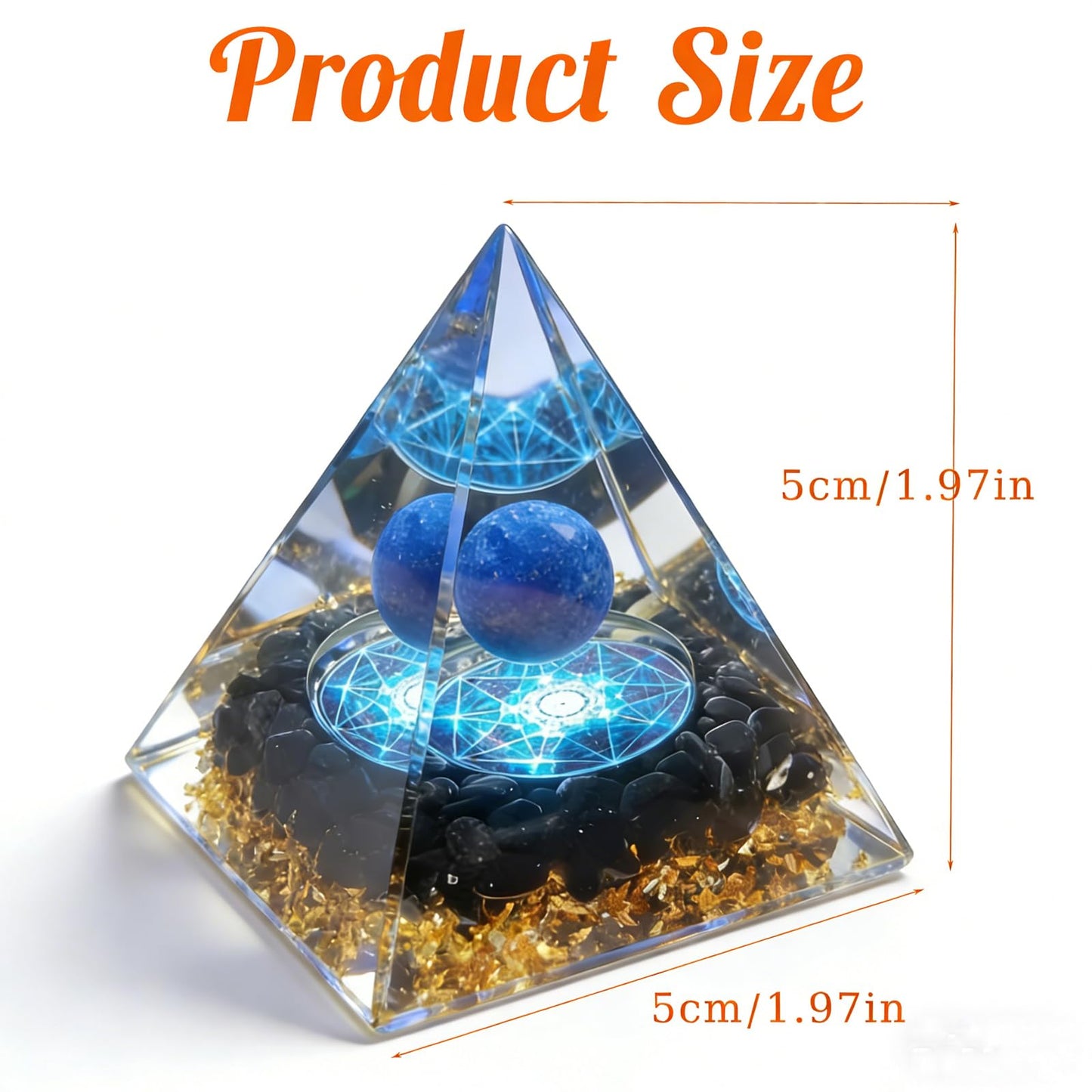 Orgone Pyramid, Small Healing Crystal Pyramid Porstive Energy Generator, for Reduce Stress, Balance Chakra, Meditation, Attract Luck, Accumulate Wealth&Health (Blue)