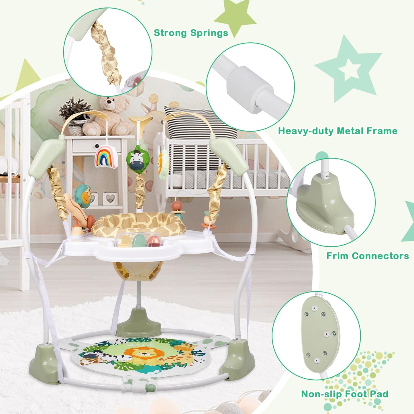 Otrolepota Baby Activity Center, Infant Jumpers and Bouncers with Music, Lights, Infant Toys, 360°Rotating Seat, 3 Adjustable Heights, Baby Play and Learning Center for 6+ Months