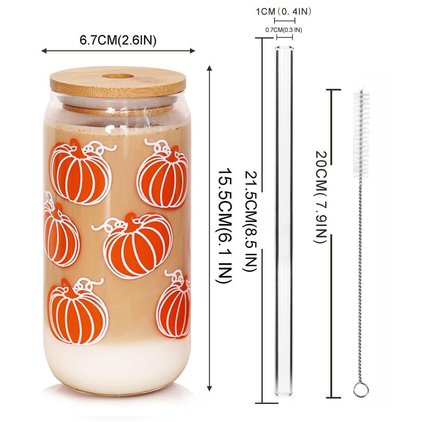 ANOTION Cute Iced Coffee Glass Cups, 18oz Pumpkin Tumbler Set - 4 Packs Fall Mug with Lids and Straws - Fall Wedding Gifts, Thanksgiving Decor, Family Gifts