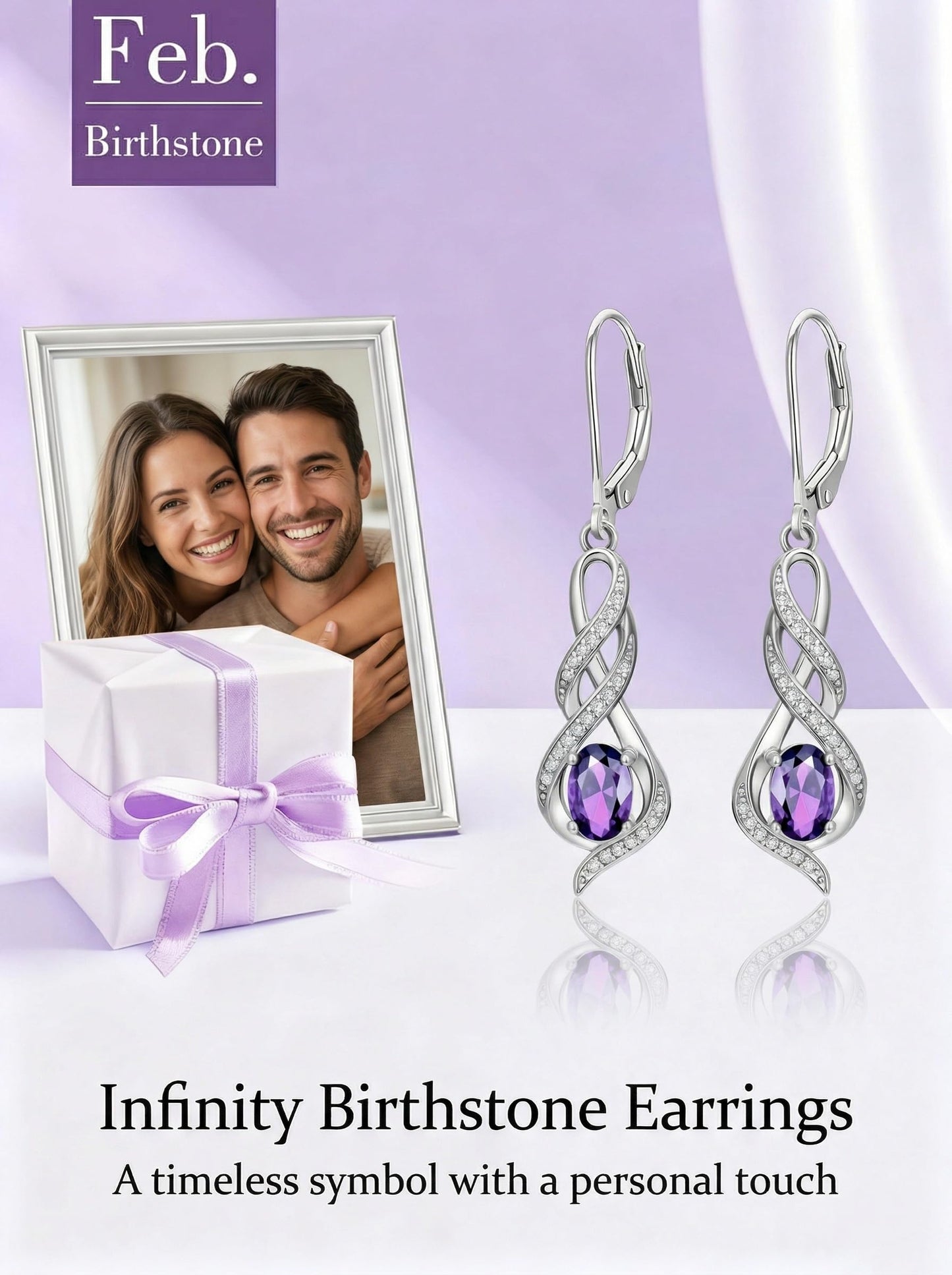 POIUY Amethyst February Birthstone Infinity Leverback Dangle Earrings Hypoallergenic Drop Earrings Love Jewelry Anniversary Christmas Wedding Gift for Mom Wife Sister Daughter Girlfriend