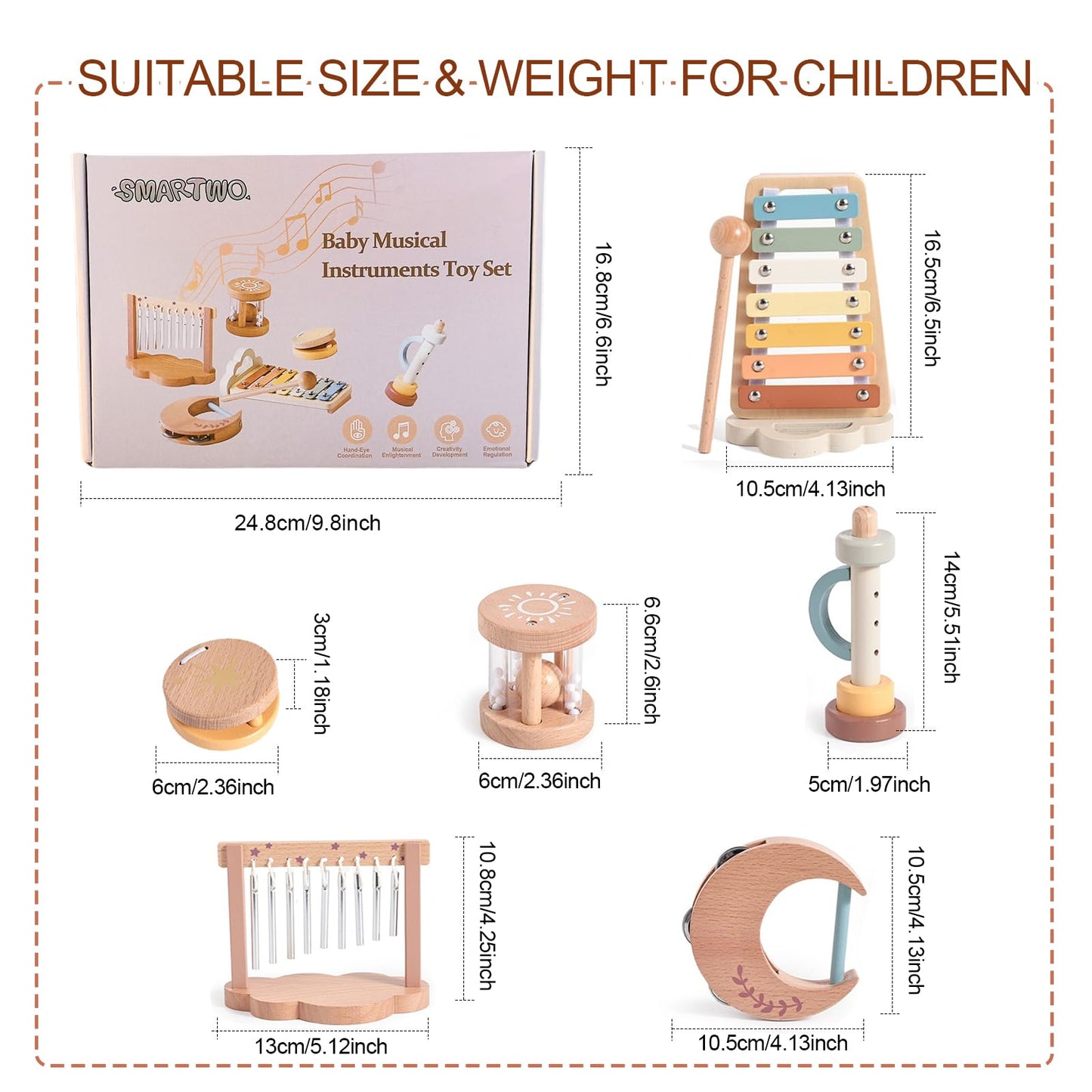 Smartwo Baby Montessori Musical Instruments,Wooden Percussion Xylophone Musical Toys for Toddlers,Sensory Toys for 18+ Month Old,Kids Preschool Educational,Birthday Gift for Ages 2 3