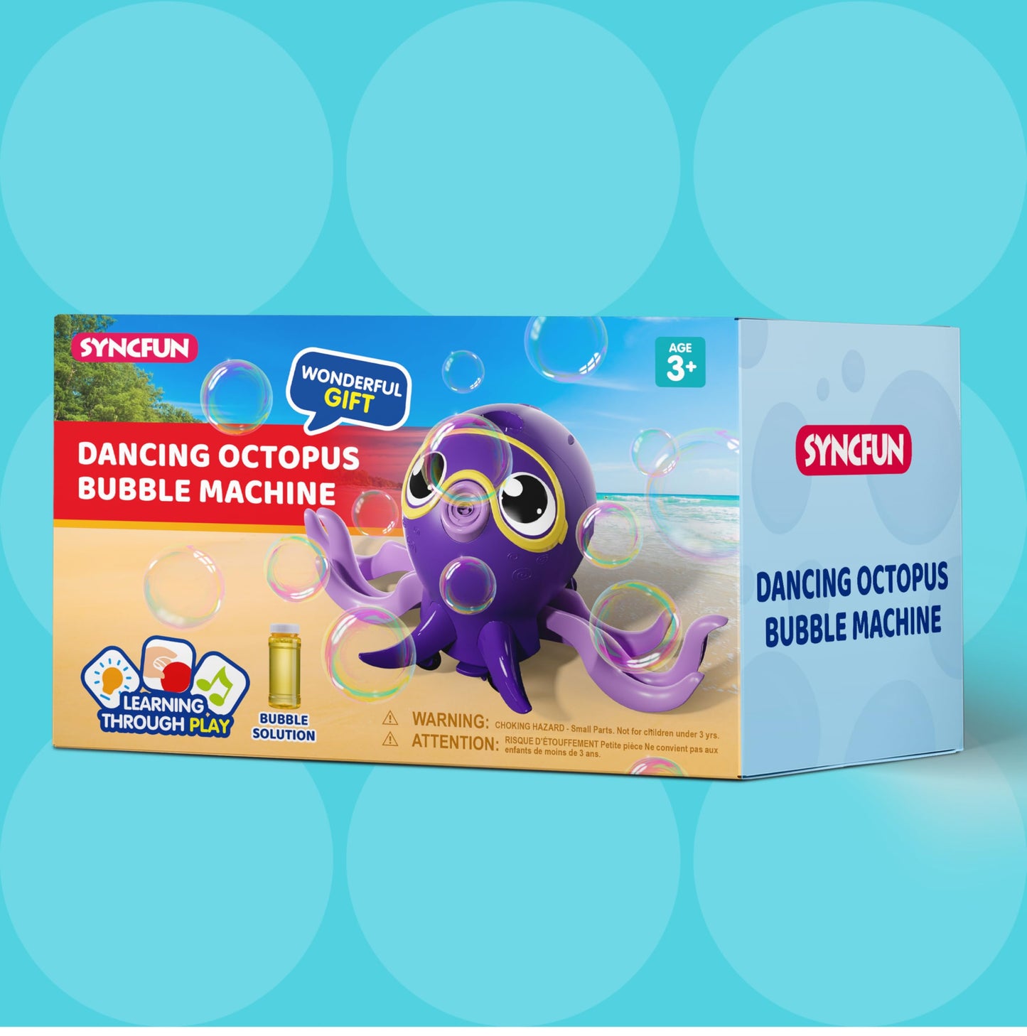 SYNCFUN Dancing Octopus Bubble Machine with Music, 360° Moving & Auto-Avoidance, Cute Bubble Machine Gun Blower with Solution Refills for Kids,Easter,Outdoor, Birthday,Party