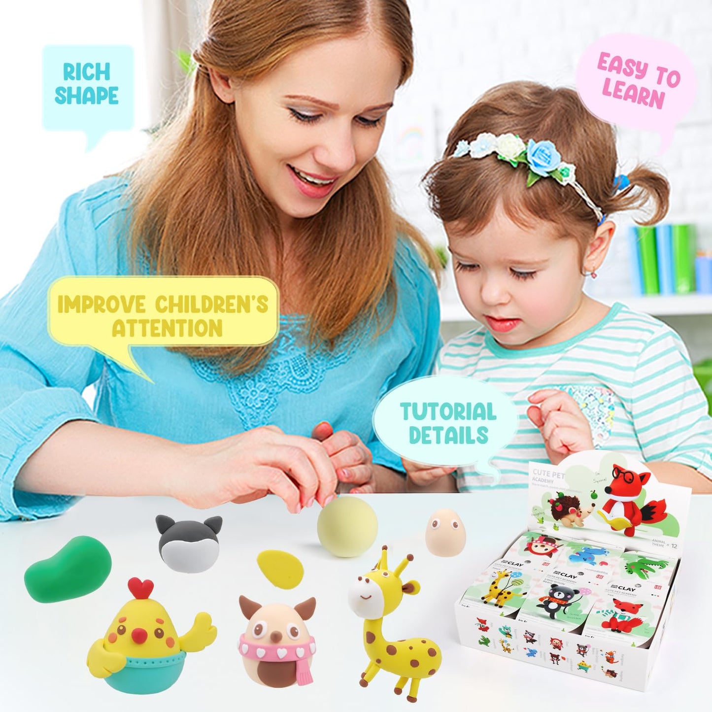 LOUFOR Air Dry Clay Kits - Modeling Clay for Kids, Ultra Light & Soft, Safe & Non-Toxic, DIY Airdryclay Kit with Sculpting Tools and Tutorials, Creatible Art Crafts Toys Gifts for Boys Girls