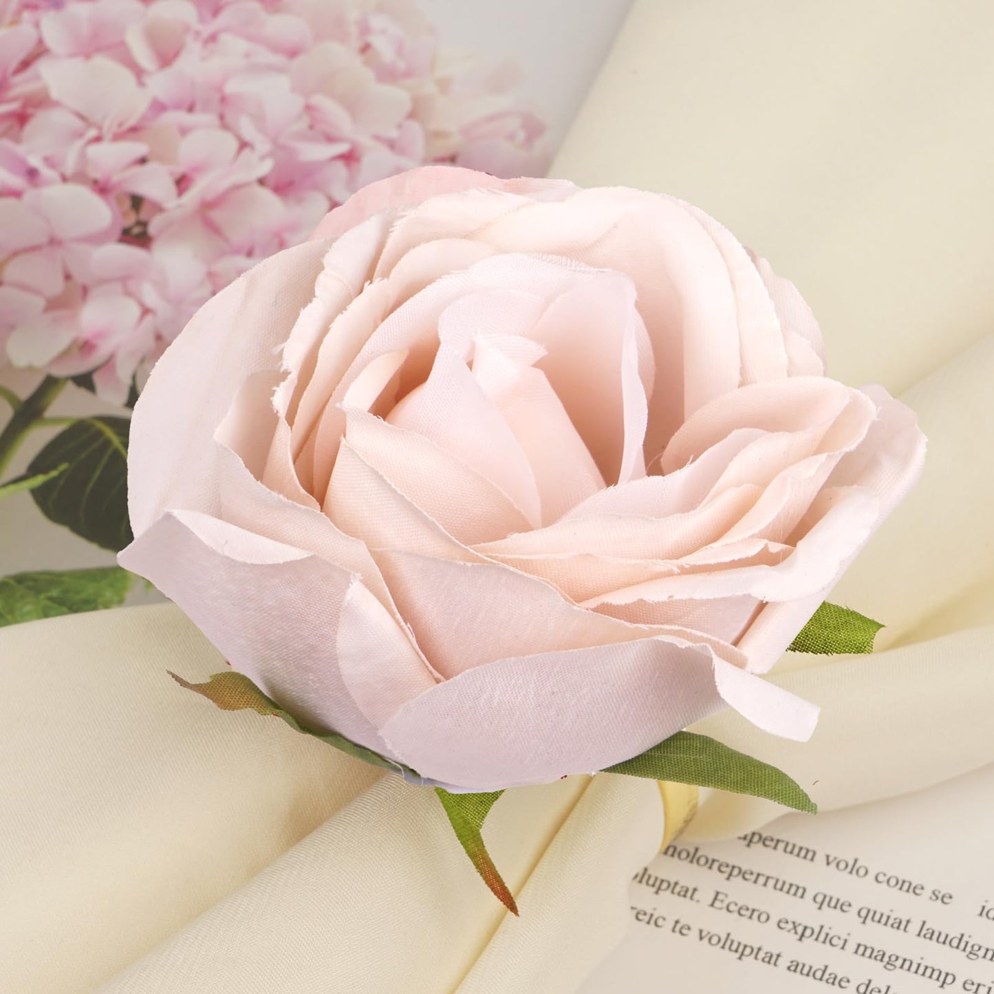 6 PCS Light Khaki Rose Napkin Rings for Wedding Anniversary, Artificial Rose Flower Napkin Rings with Gold Metal Holder Design for Valentine's Day Table Setting Party Supplies(Light Khaki Rose)