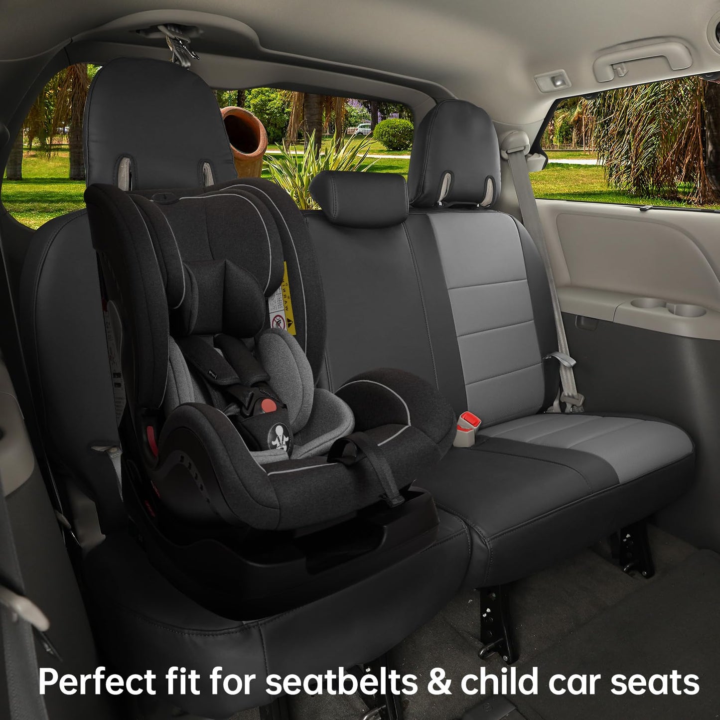 coverdream Sienna Leather Car Seat Covers Custom Fit for 2011-2020 Toyota Sienna SE,LE,XLE,SE Premium,XLE Premium,8-Seater,Full Coverage,Airbag Compatible Auto Seat Protector (Full Set,Black/Gray)