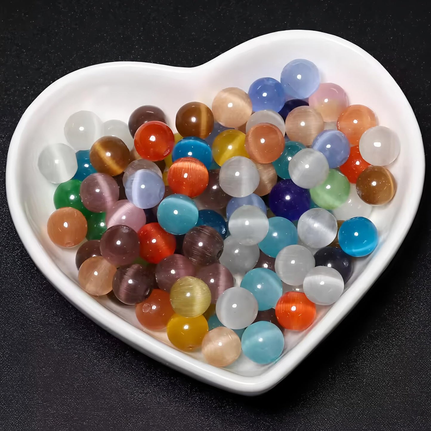 HAAMIIQII 8mm Grass Green Cat Eye Glass Round Crystal Stone Loose Gemstone Beads for Jewelry Making Bracelets Necklaces Earrings Crafts (45-50pcs)