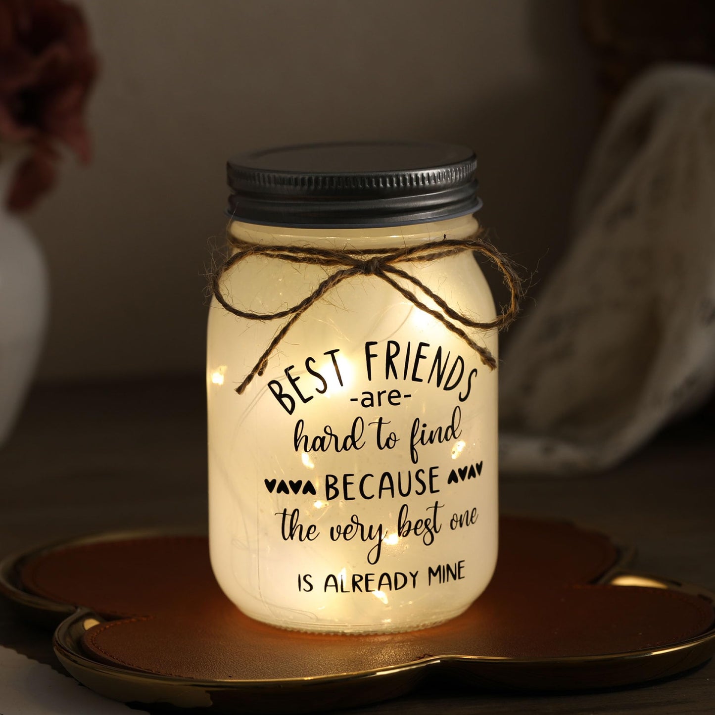 Friendship Gifts for Friend - Mason Jar Night Lights with 10 Warm Lights, Women Birthday Gift for Best Friends, BFF, Bestie Christmas Gift Idea