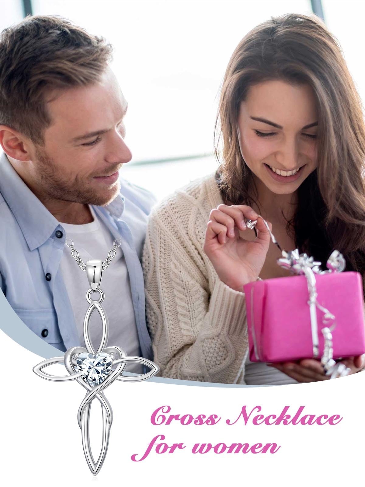 POIUY Celtic Knot Cross Birthstone Necklace for Women Irish Infinity Heart Pendant Cross Jewelry Anniversary Baptism Valentines Birthday Mothers Day Gifts for Mom Wife Her