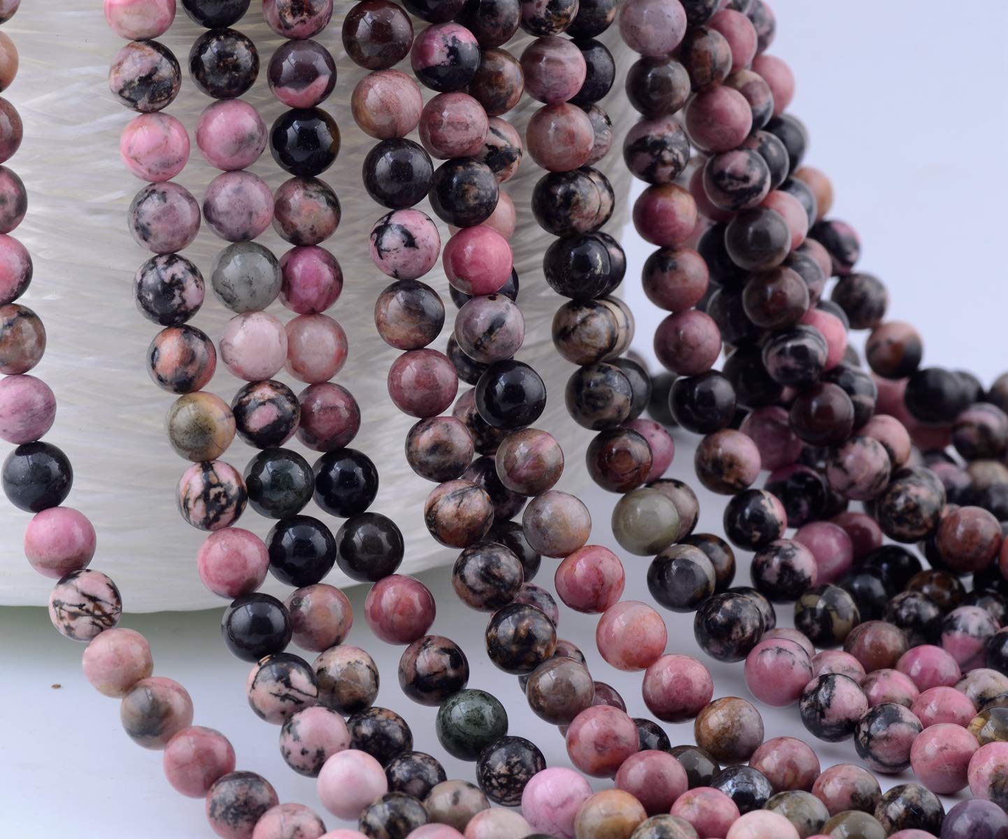 Natural Stone Beads 100pcs 8mm Black Stripe Rhodonite Round Real Stone Beading Loose Gemstone Hole 1mm DIY Charm Beads for Bracelet Necklace Earrings Jewelry Making (Black Stripe Rhodochrosite, 8mm)