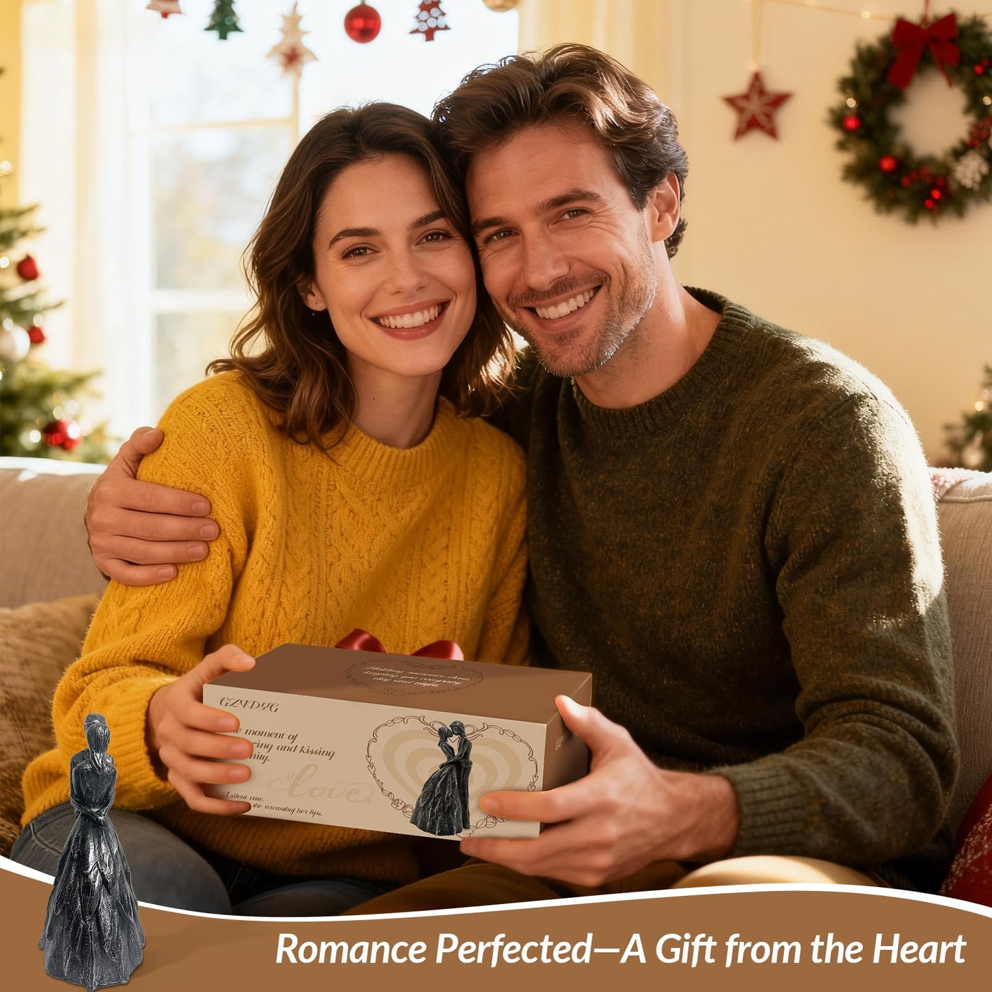 GZVDYG Black Couple Embracing Resin Figurine, 7.9" H, Romantic Gifts for Him & Her, Faux Black Wrought Iron Finish, Engagement Anniversary Wedding Keepsake Home Decor