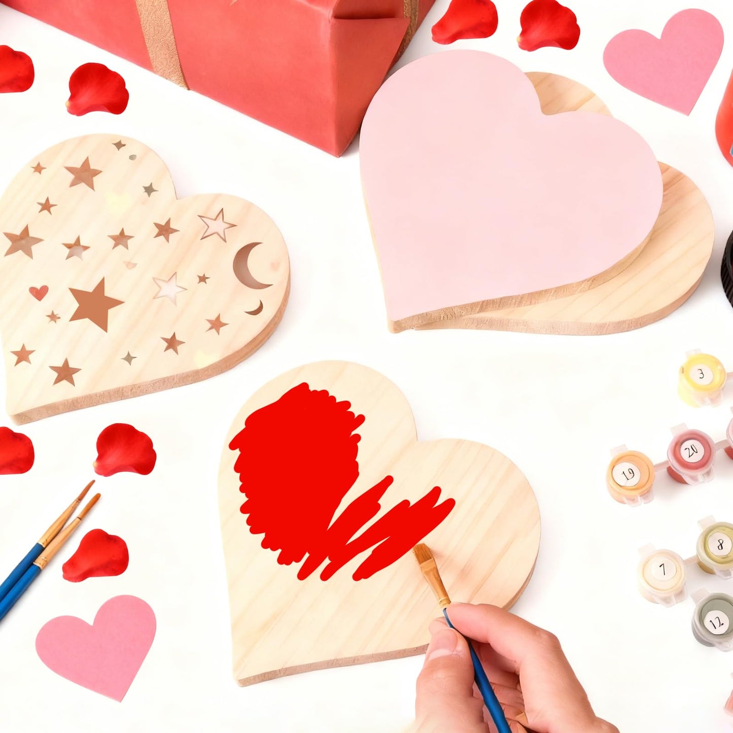 6 Pcs Wooden Blank Cutouts Unfinished Thick Shaped Table Wooden Signs Wood Blocks to Paint for DIY Crafts Holiday Home Tiered Tray Party Decorations Gift Making (Heart)
