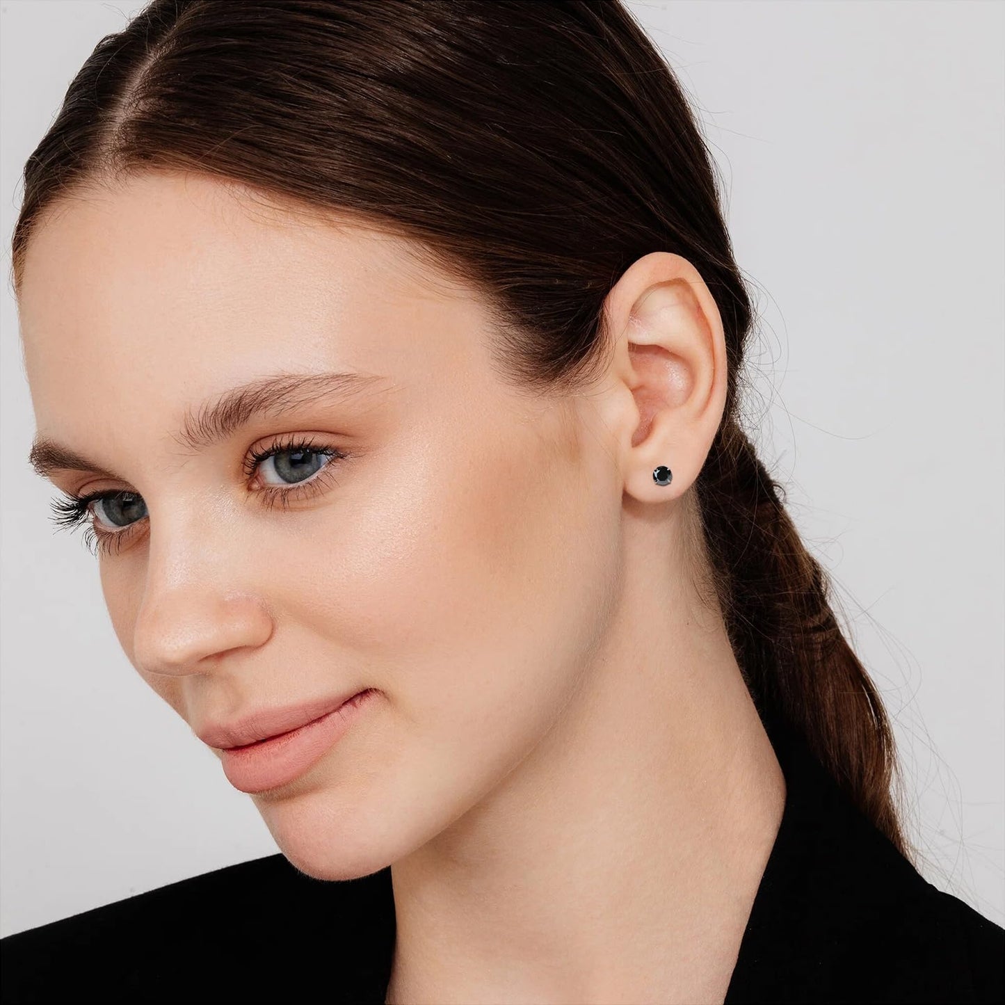 2 Pairs Flat Back Stud Earrings for Women, Nap Earrings as Black Stud Earrings for Women, Hypoallergenic Earrings for Sensitive Ears as Birthday Gifts for Her (3+5mm, Black)