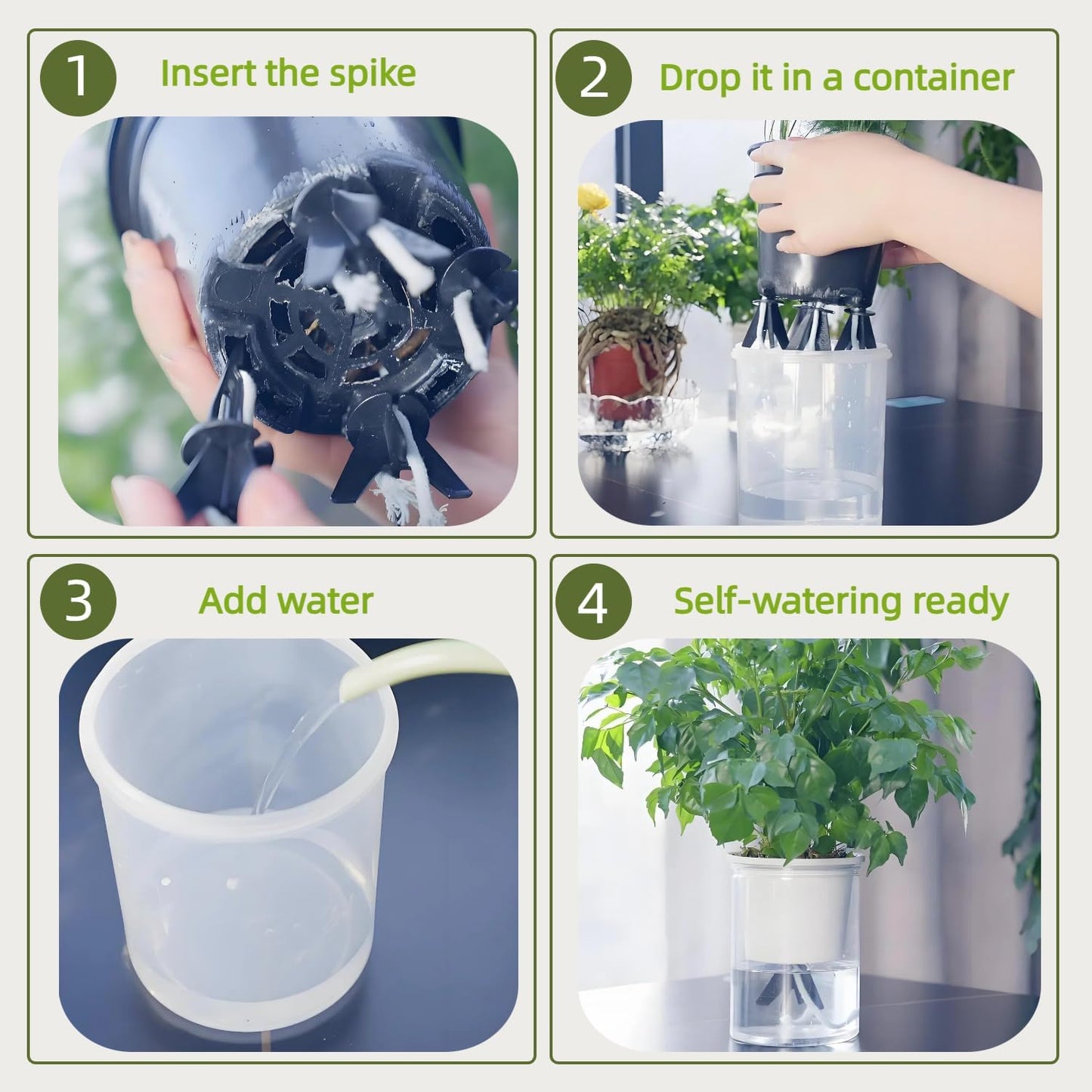GreenShip 4-Pack Patented Self-Watering Spikes – DIY Plant Watering System for Indoor Plants, Fits Grower Pots, Reuse Containers, Automatic Self-Watering Stakes (Small)