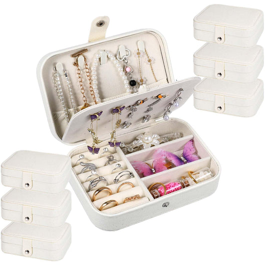 6 Pcs Travel Jewelry Box, PU Leather Mini Travel Jewelry Organizer for Women Girls, Double Layer Portable Small Ring Case, Display Storage Holder Boxes for Stud Earrings, Rings, Necklaces, Bracelets (