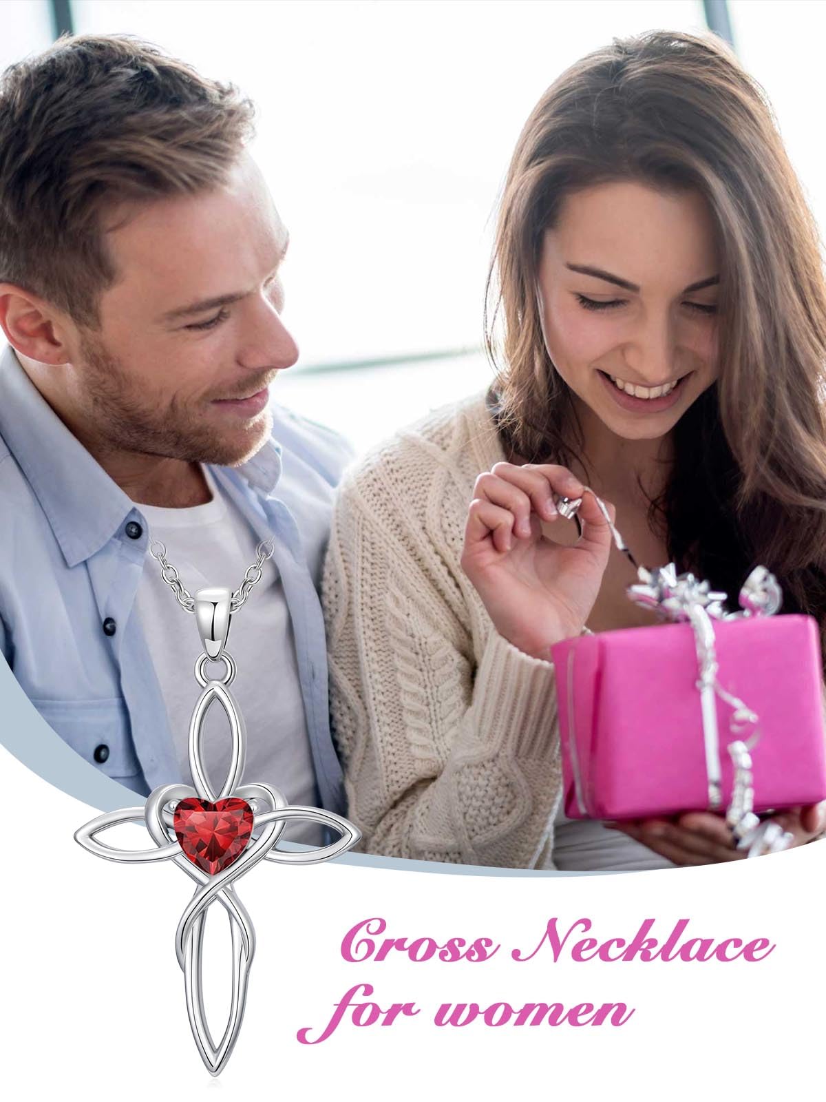 POIUY Celtic Knot Cross Birthstone Necklace for Women Irish Infinity Heart Pendant Cross Jewelry Baptism Faith Anniversary Valentines Birthday Mothers Day Gifts for Mom Wife Her