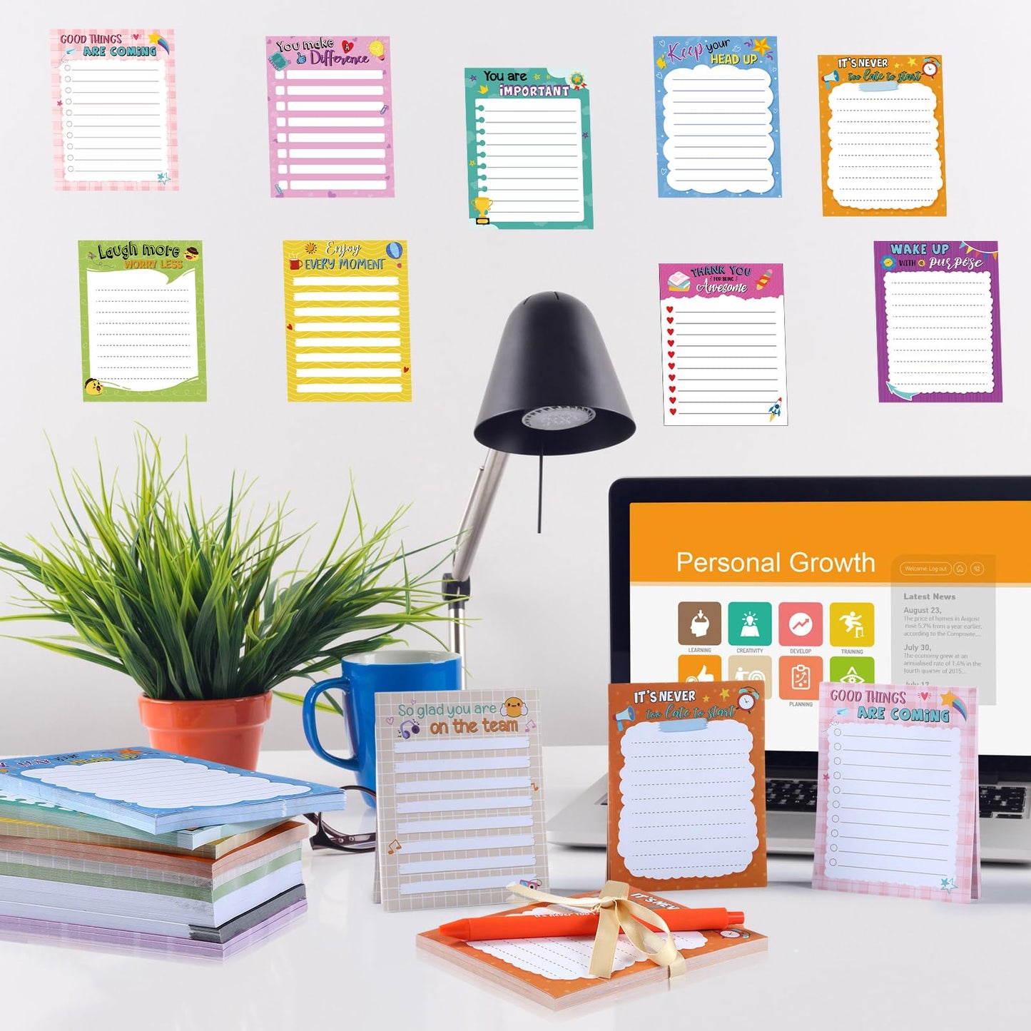 Yeaqee 12 Set Employee Appreciation Gifts 12 Empowering Sticky Notepads 12 Pens 12 Ribbons Motivational Sticky Notes Inspirational Pens for Office Supplies(Motivational)