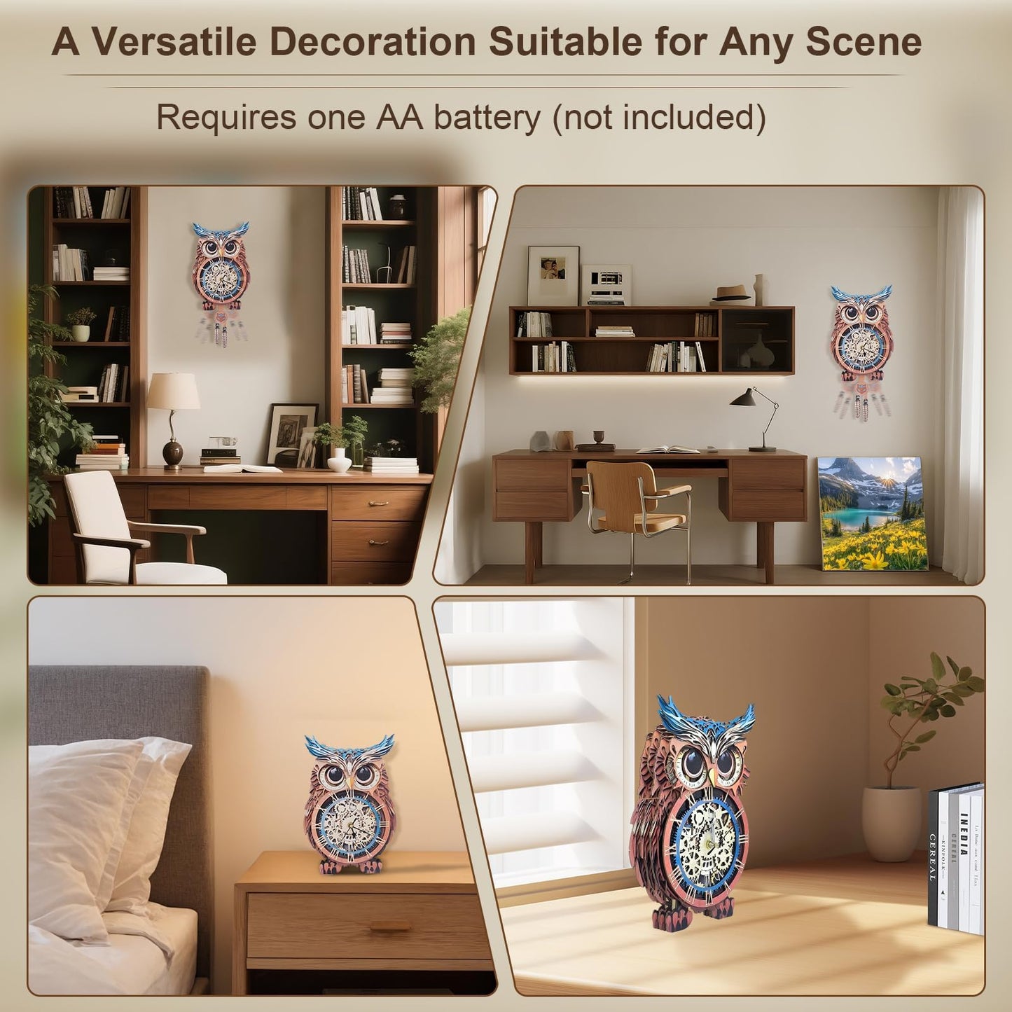 Kosmickiss 3D Wooden Puzzles for Adults, Owl Wooden Clock, DIY Model Building Kits for Adults, Owl Gifts for Women, Creative Decor for Home