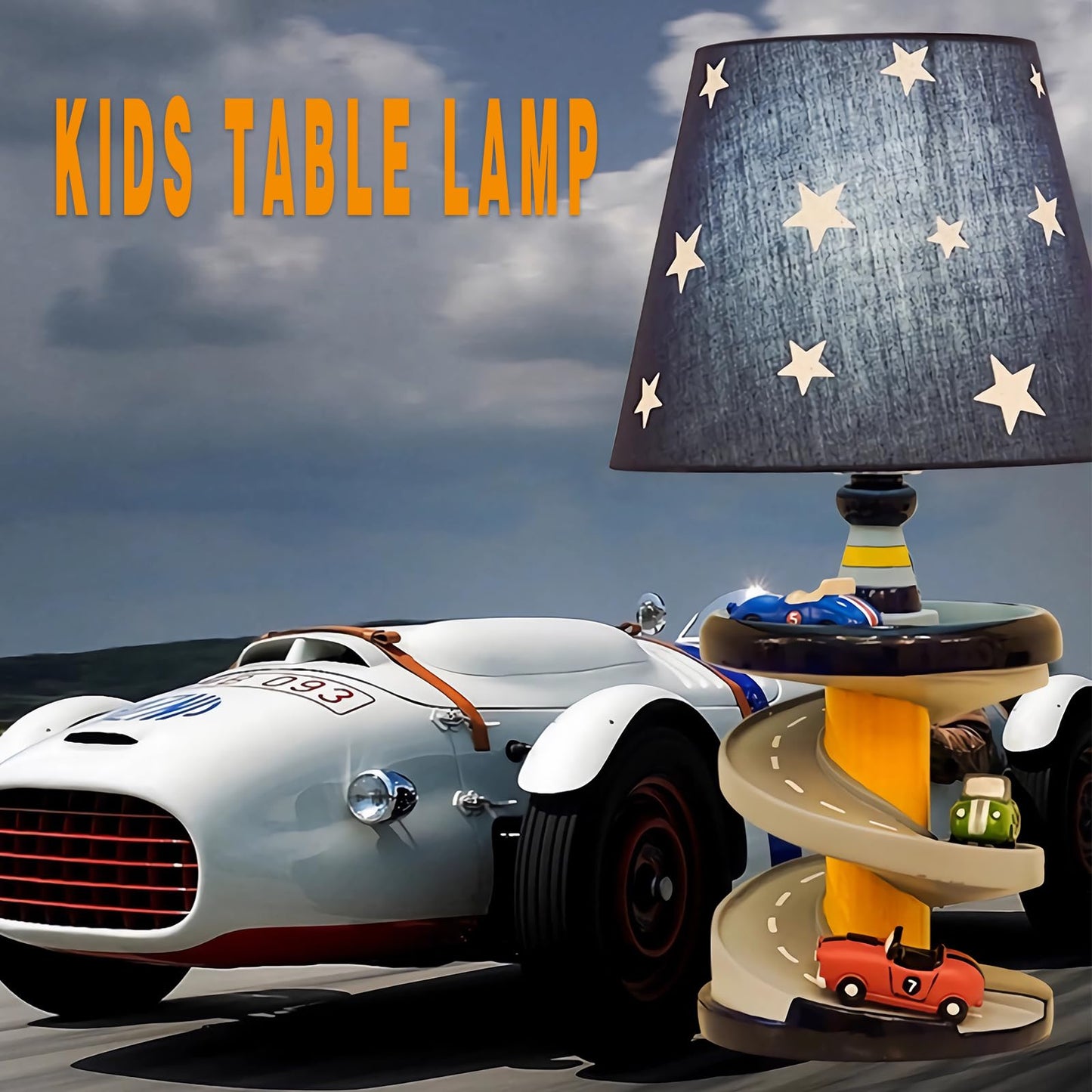 HERBESTBAY Table Lamp, Adorable 14 Inch Racing Road Style Kids Desk Lamp, Car Bedside Lamp Ideal for Children's Bedroom Decor, Includes LED Bulb, speed track, HB-LFL905